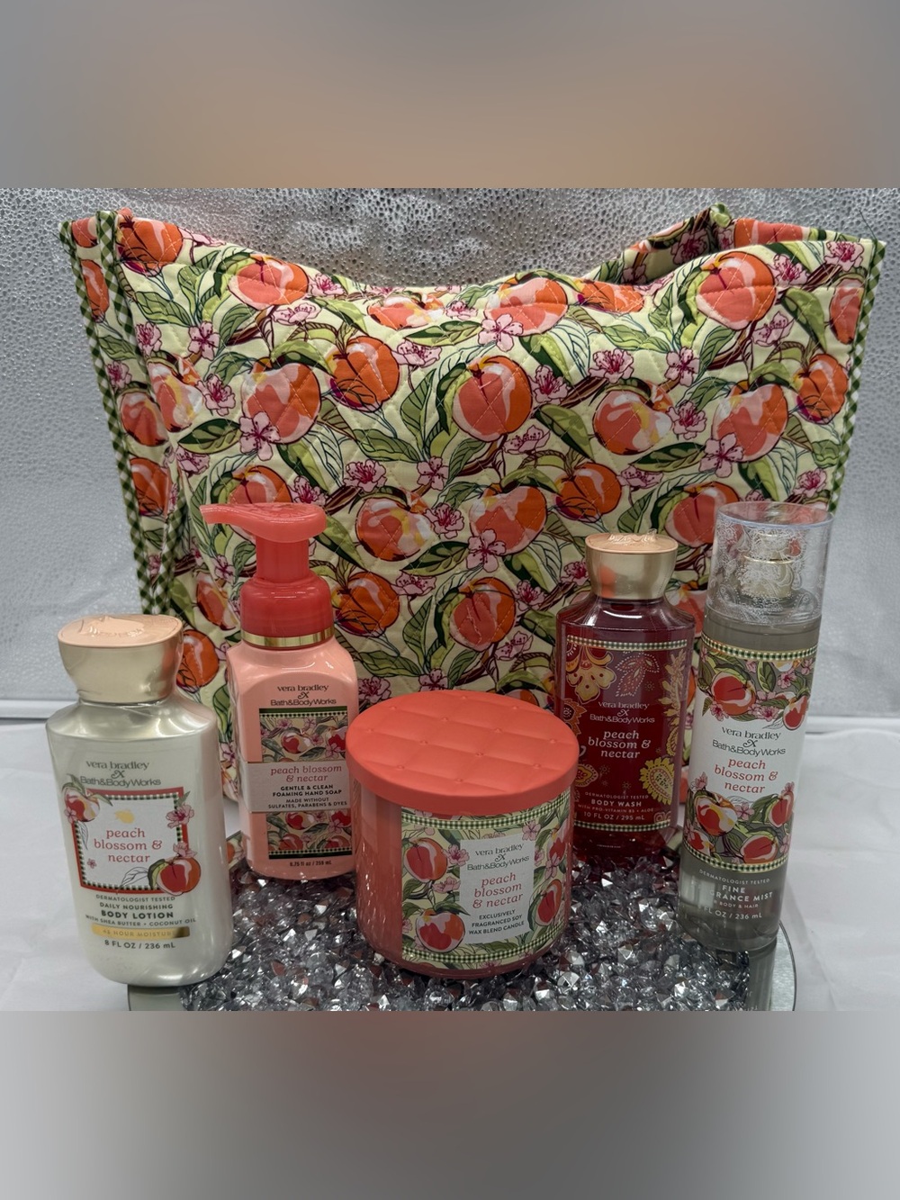 Vera Bradley Peach Blossom & Nectar Bath & Body Gift Set- 6 piece set